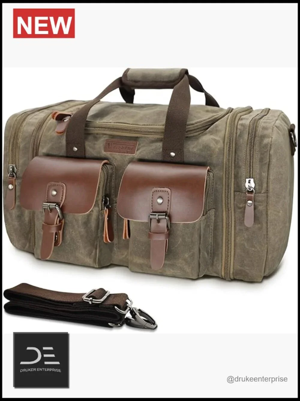 50L Waxed Canvas Waterproof Weekender Duffle Bag Travel Bag
